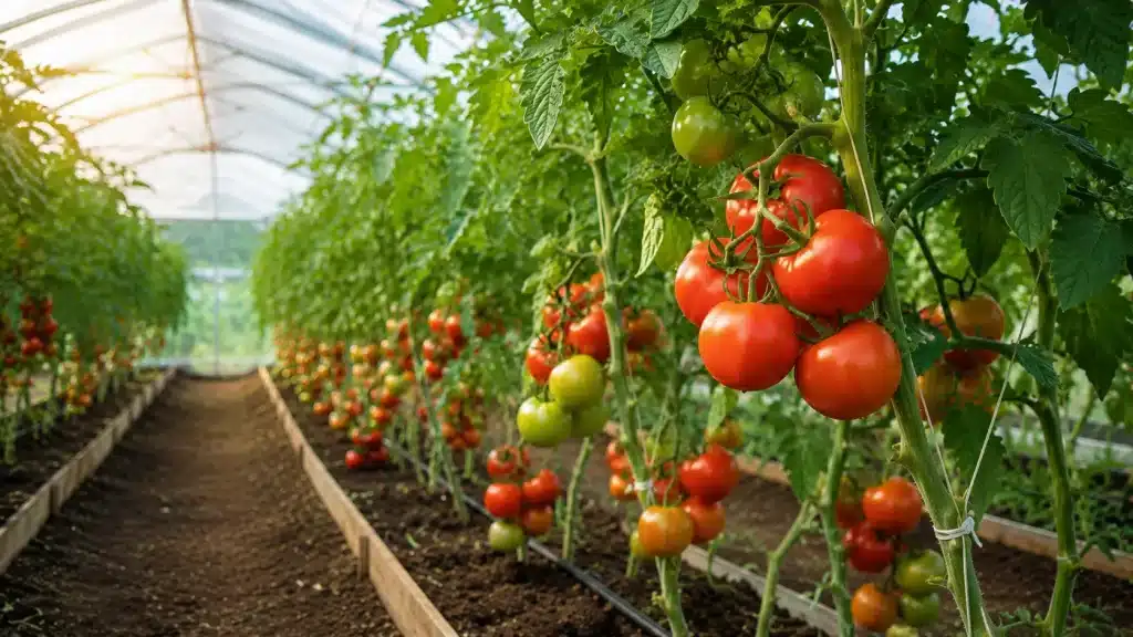 Plants de tomates cultivés sous serre pour une croissance précoce et protégée