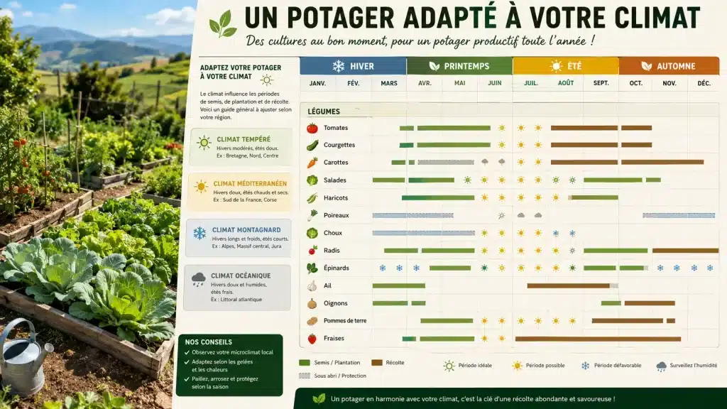 Calendrier du potager selon le climat : semis, plantations et récoltes en fonction des régions françaises