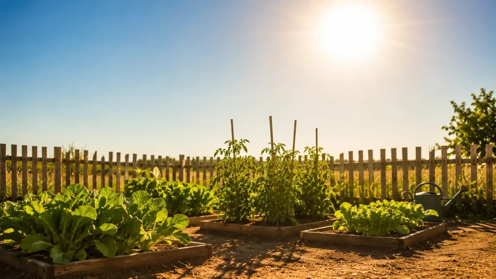 Potager exposé à un fort soleil pendant une période de canicule