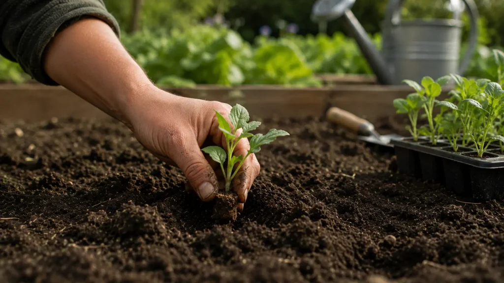 Semis de maïs doux au potager pendant le mois de mai