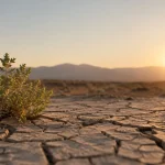 Plantes résistantes à la sécheresse sur un sol sec et craquelé