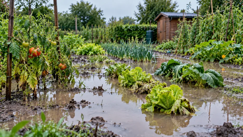 Potager inondé après de fortes pluies